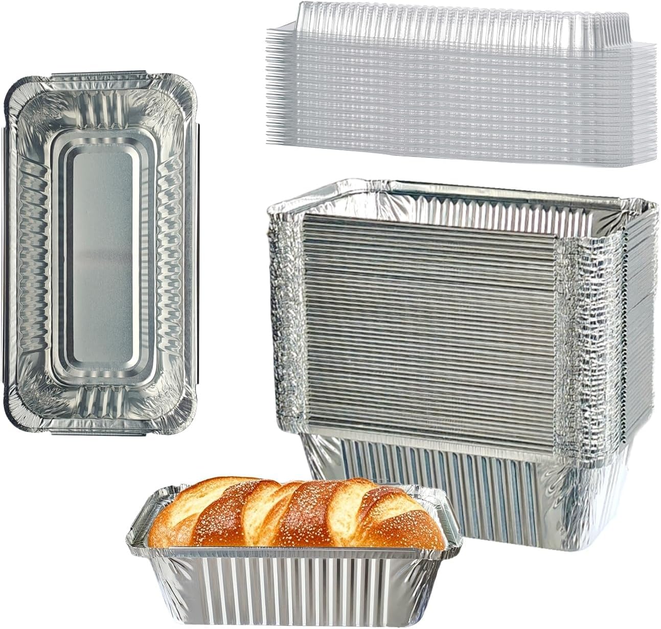 Aldernest 50 Pack 6.9"x3.5" Disposable Aluminum Loaf Pans with Lids, 16 ounces, Silver
