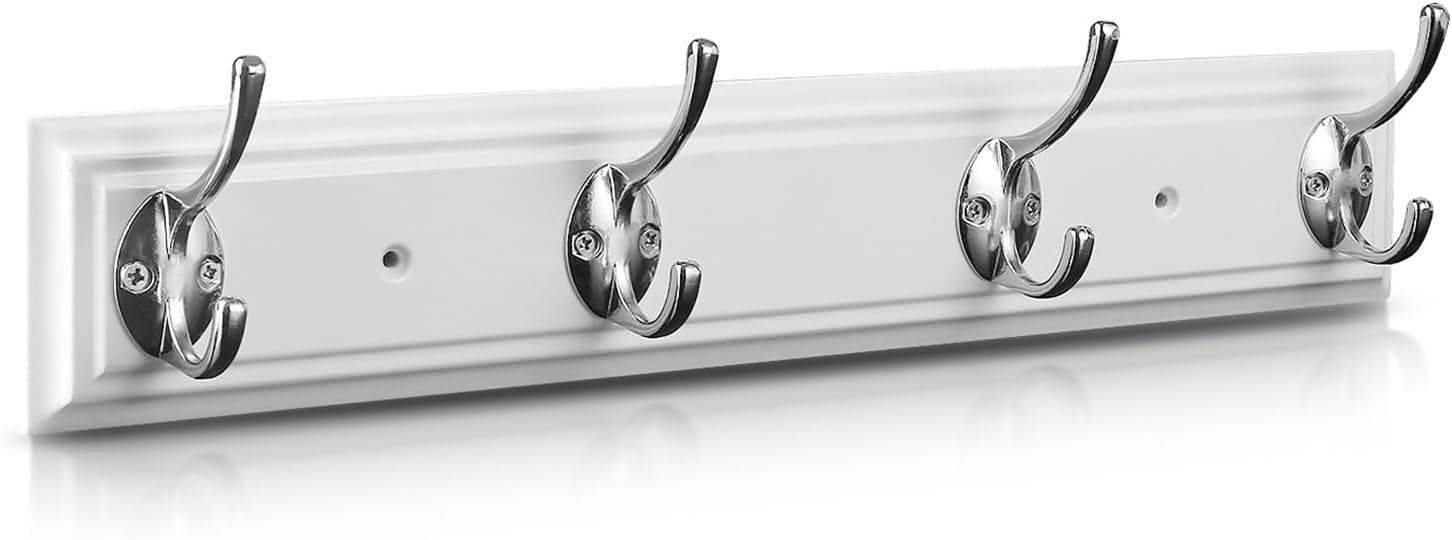 Havenrook Coat Rack Wall Mounted White, 17" Wooden Modern Wall Coat Hanger with 4 Hooks, 1.5 pounds, White Density wood