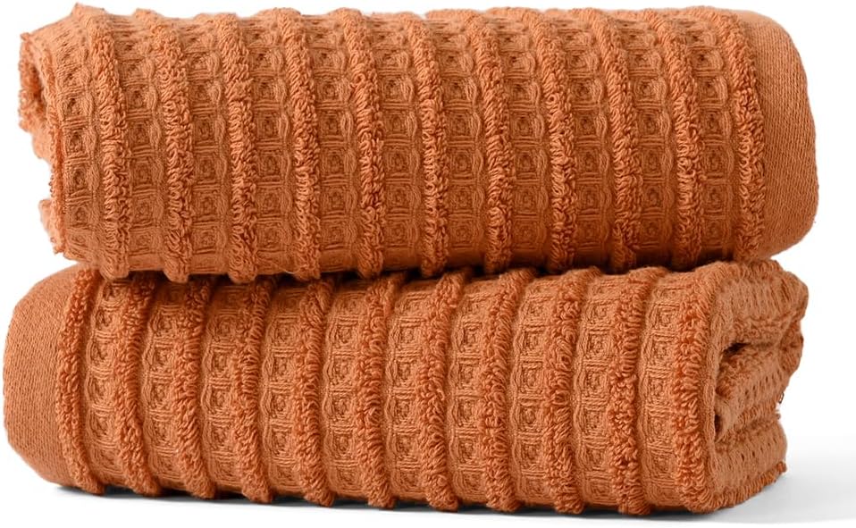 Aldernest Burnt Orange Waffle Hand Towel 13 x 29 Inch 2 Pieces, Small
