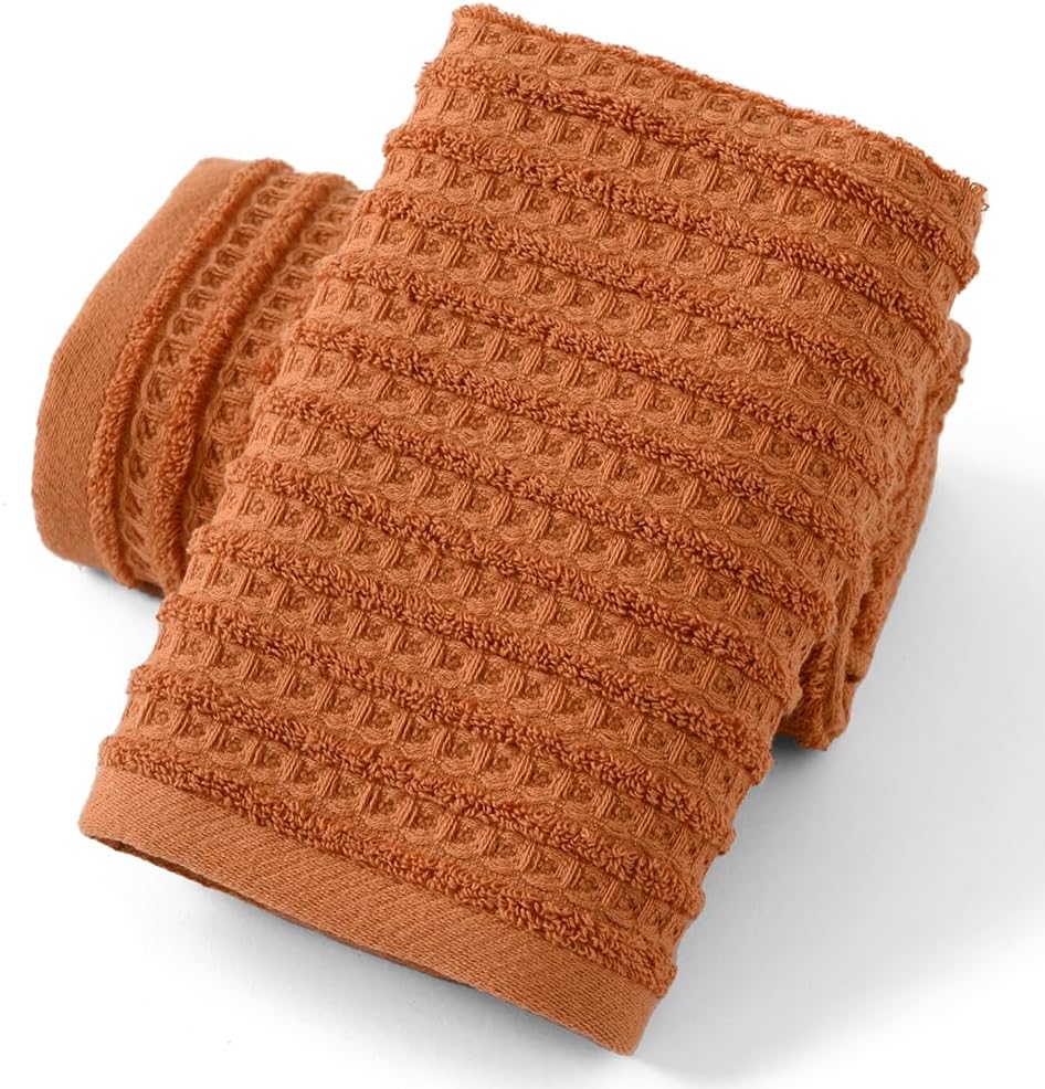 Aldernest Burnt Orange Waffle Hand Towel 13 x 29 Inch 2 Pieces, Small