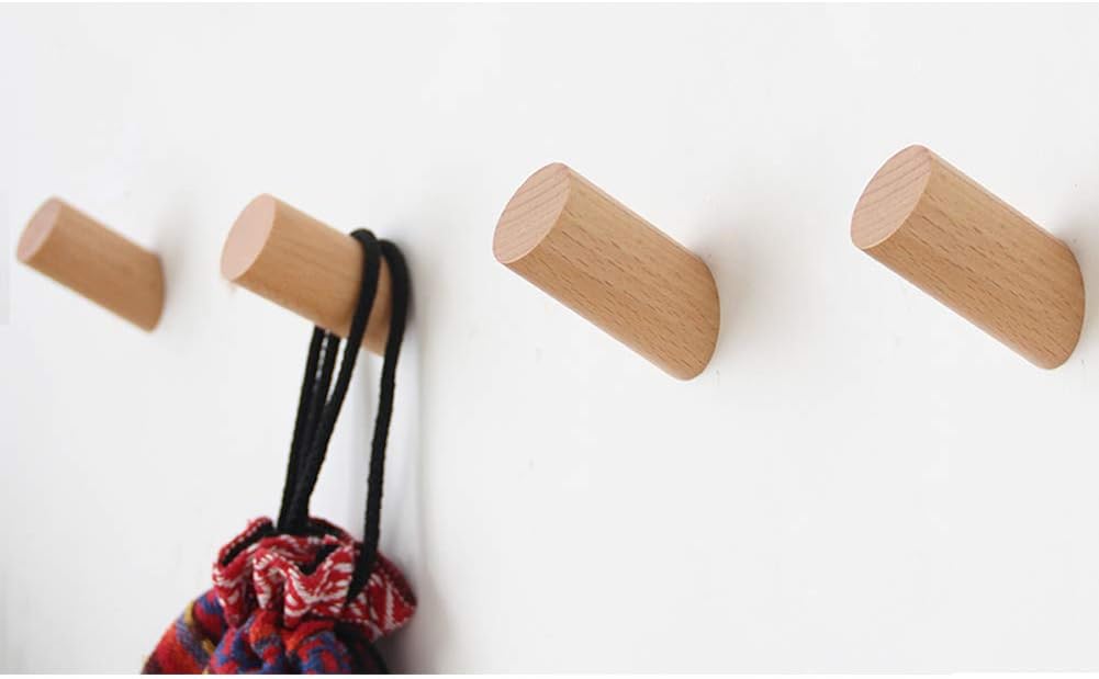 DomiCasa Wood Wall Hooks, 4 Pack Coat Hooks Mounted Rustic Wooden Heavy Duty Robe Hook Hat Rack, 1.02 ounces