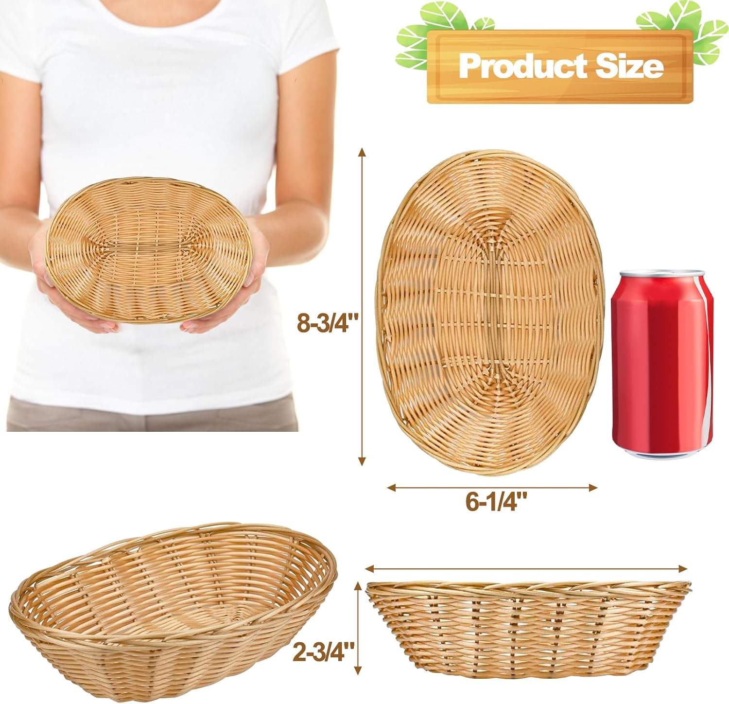 Ashenby 16 Pack Plastic Oval Baskets, Food Storage & Fruit Basket, 2 pounds, Brown