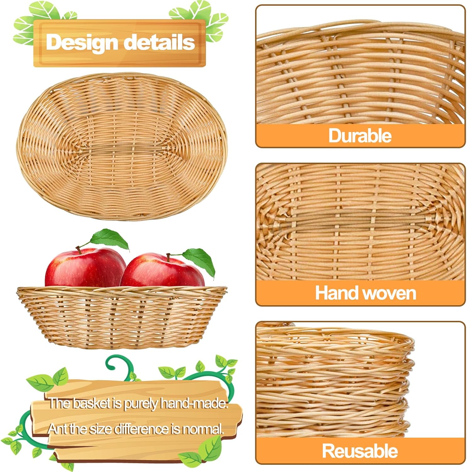 Ashenby 16 Pack Plastic Oval Baskets, Food Storage & Fruit Basket, 2 pounds, Brown