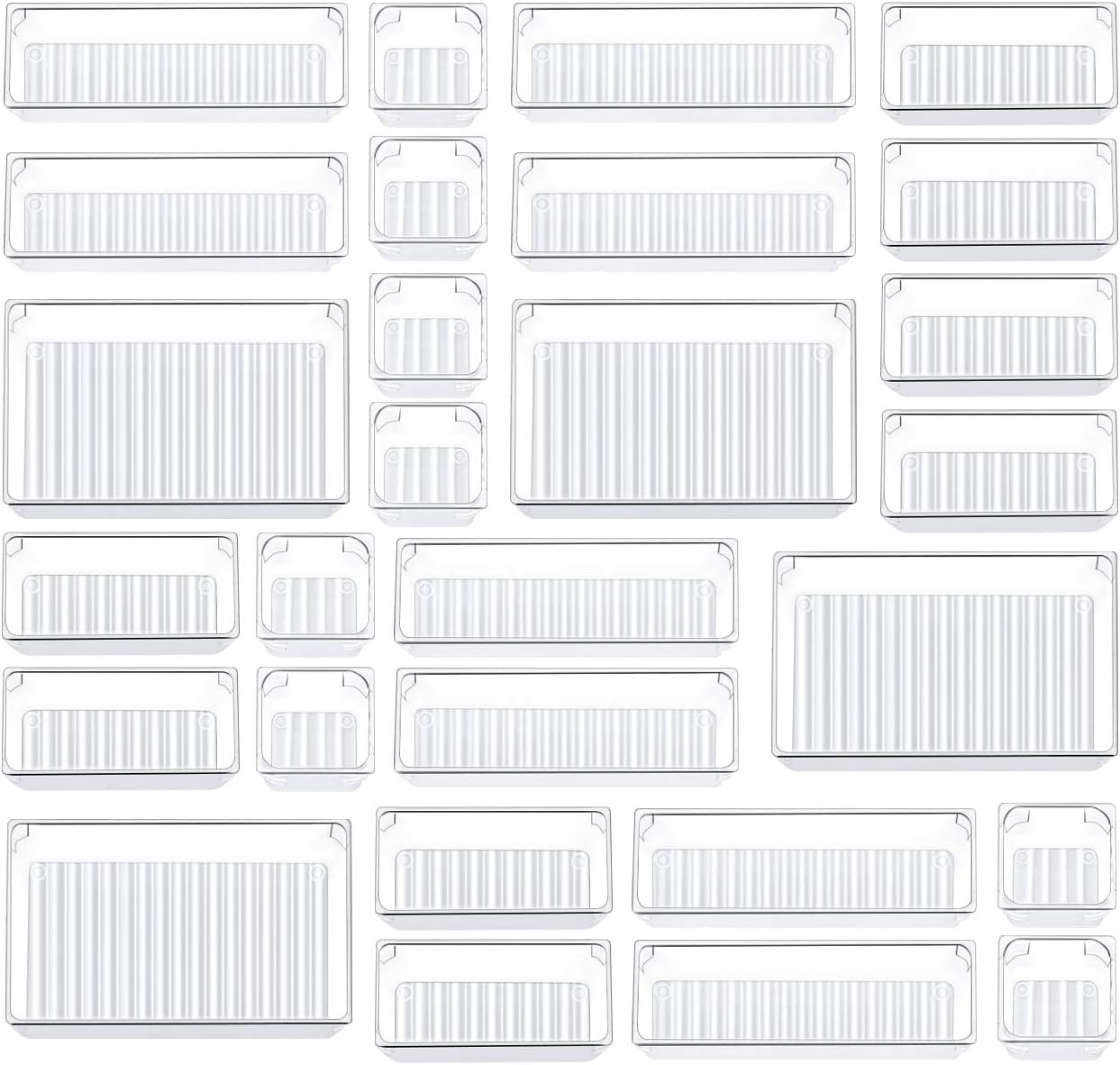 Ashenby 28Pcs Drawer Organizer Set, 4-Size Bathroom Tray Makeup Desk Divider, Clear