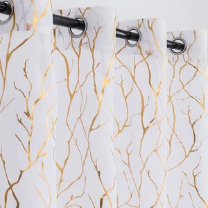 VelloHome Gold White Sheer Curtains with Shimmer Branch 52x84 Inch, 2 Panels, 1.3 pounds, White Gold