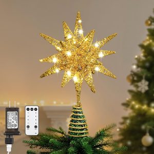 Aldernest Christmas Tree Topper, Plug 3D Starburst Lighted Star Tree Topper, 6 ounces, 11 Inch, A-champagne Gold
