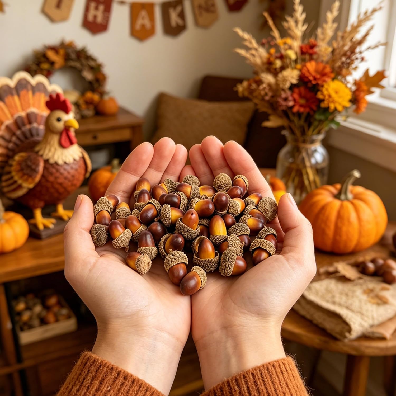 Ashenby 120 PCS Artificial Acorns, 3.52 ounces, Light Brown and Dark Brown