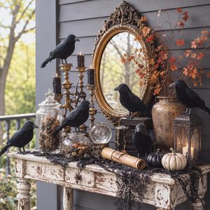 Oakmere 8 Pack Halloween Black Feathered Crow Realistic Crow Fake Raven Decor, 5.92 ounces