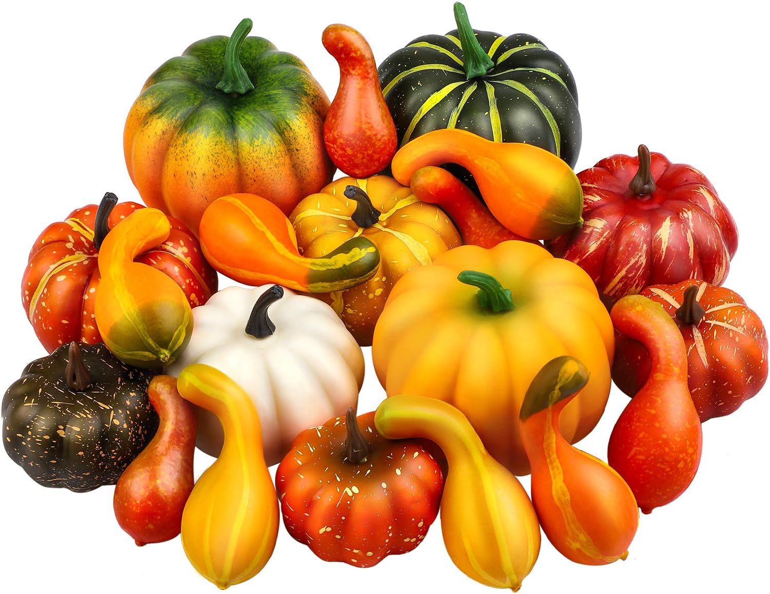 Aldernest 20 Pieces Realistic Artificial Pumpkins Fall Harvest Lifelike Pumpkins and Gourds Set for Fall Halloween Thanksgiving Tabletop Decoration