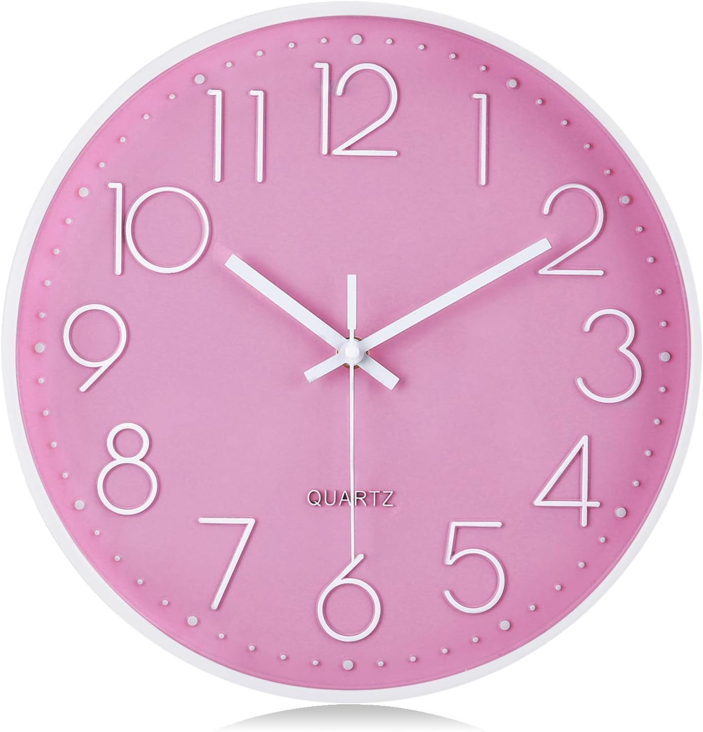 Ashenby 12 inch Modern Analog Pink Wall Clock for Girls Bedroom, 0.69 kg, Diameter: 12"(30cm)