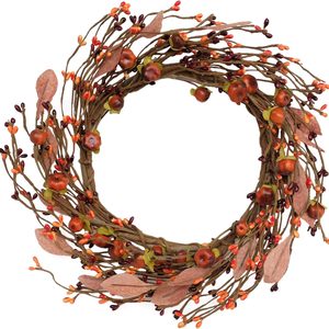 Aldernest Mini Pumpkin Pip Berry Wreath for Front Door 12 Inches Fall Wreath Indoor Festival Celebration Party Decoration, 6.4 ounces, Orange