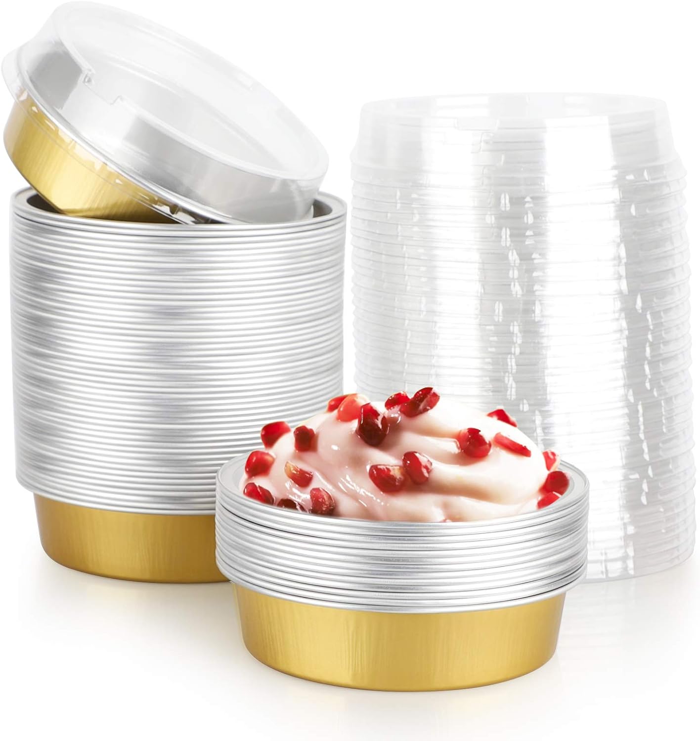 Barleyfield Disposable Pie Tins 4 Inch, 50 Pack Mini Tart Pans with Lids, 1.5 pounds, Golden