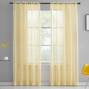 Ashenby Light Yellow Sheer Voile Curtains Translucent Solid Color Window Treatment 84 Inches Long Panels Rod Pocket Light Yellow Sheers for Bedroom