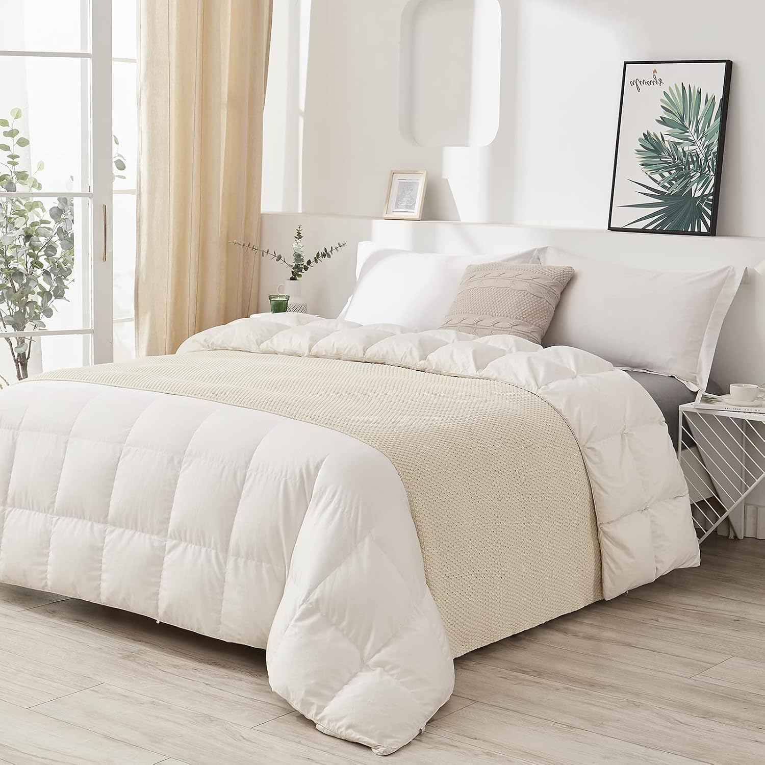 Barleyfield 100% Cotton Knitted Throw Blanket – Cream, Soft & Cozy, Machine Washable, 3 pounds, 51" x 63", Standard