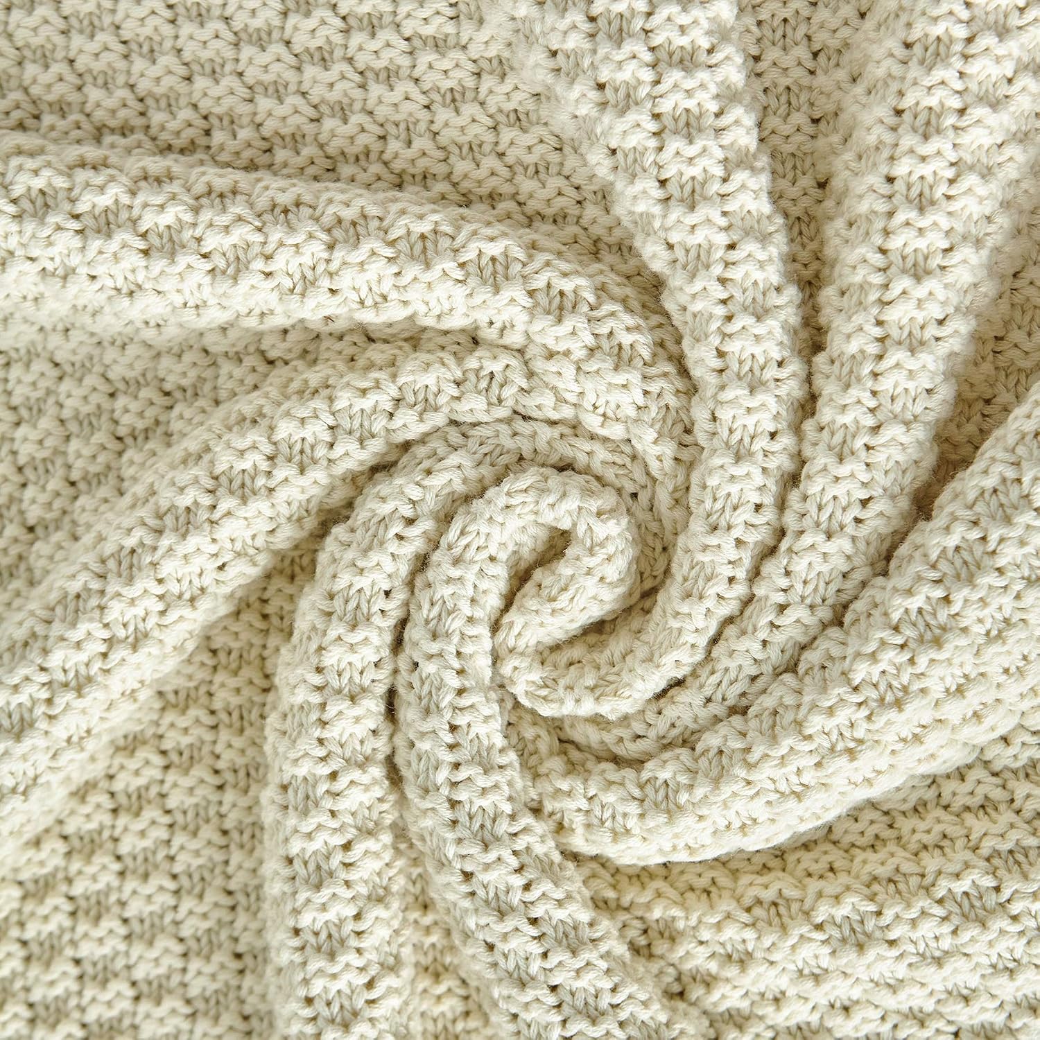 Barleyfield 100% Cotton Knitted Throw Blanket – Cream, Soft & Cozy, Machine Washable, 3 pounds, 51" x 63", Standard