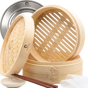 Tanglewick Bamboo Steamer Basket 10 Inch, Extra Deep Dumpling Steamer Set, 1.42 kg