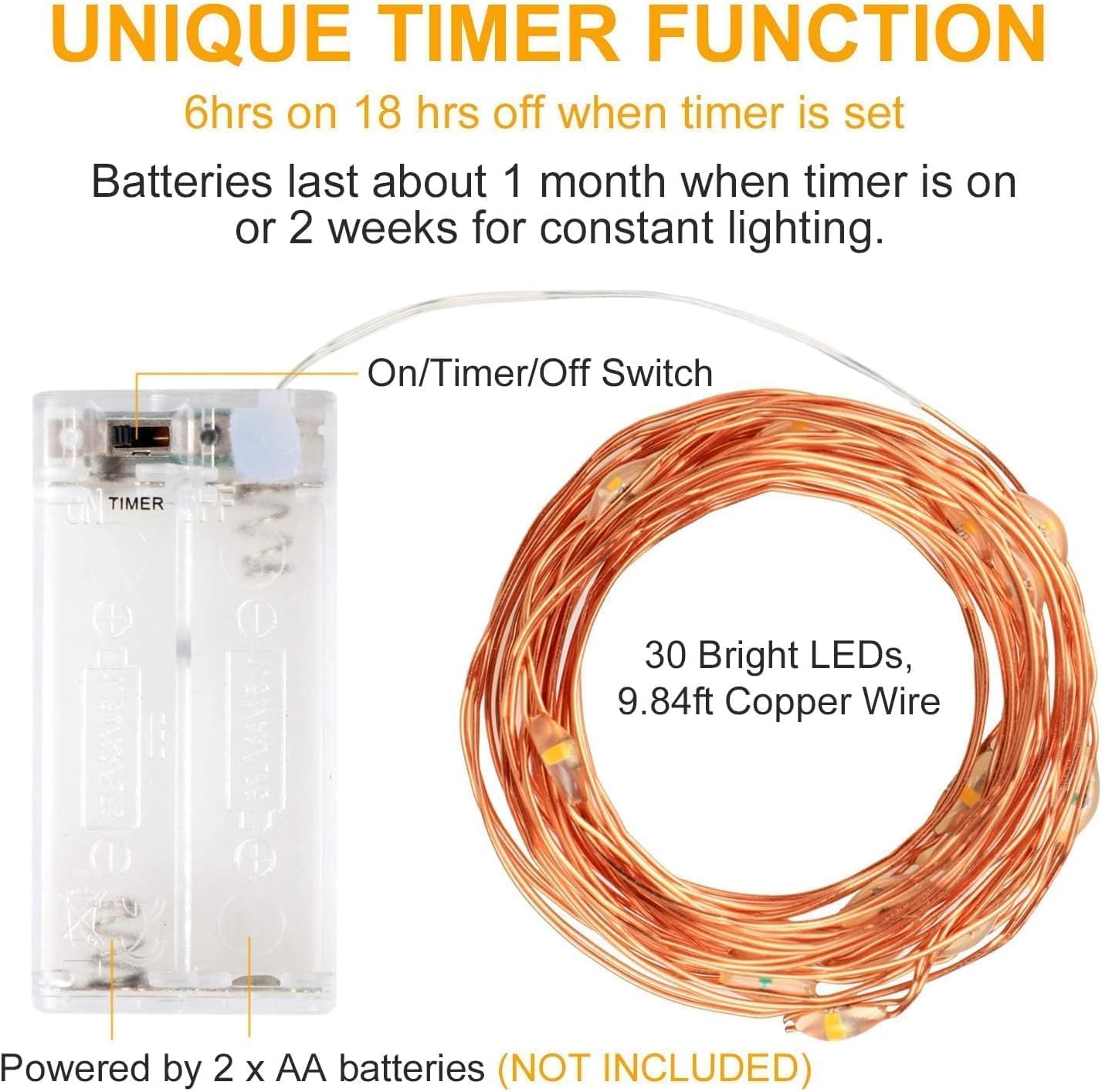 NestlyCo 6 Pack LED Fairy String Lights Battery Operated with Timer, 5.64 ounces