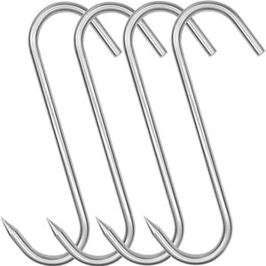 Grovemark 10 Inch Meat Hook, 4Pack Heavy Duty 10mm 3/8" S-Hooks Stainless Steel Meat Processing Butcher Hooks, 16 ounces