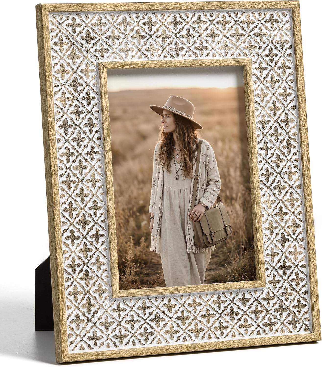 Ashenby 5x7 Boho Picture Frame White Unique Photo Frame, 16 ounces
