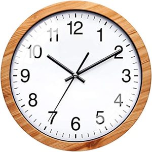 VelloHome 10 Inch Wooden Round Wall Clock Silent & Non-Ticking Retro Wall Clock Operated for Living Room Bedroom Kitchen, 15.84 ounces