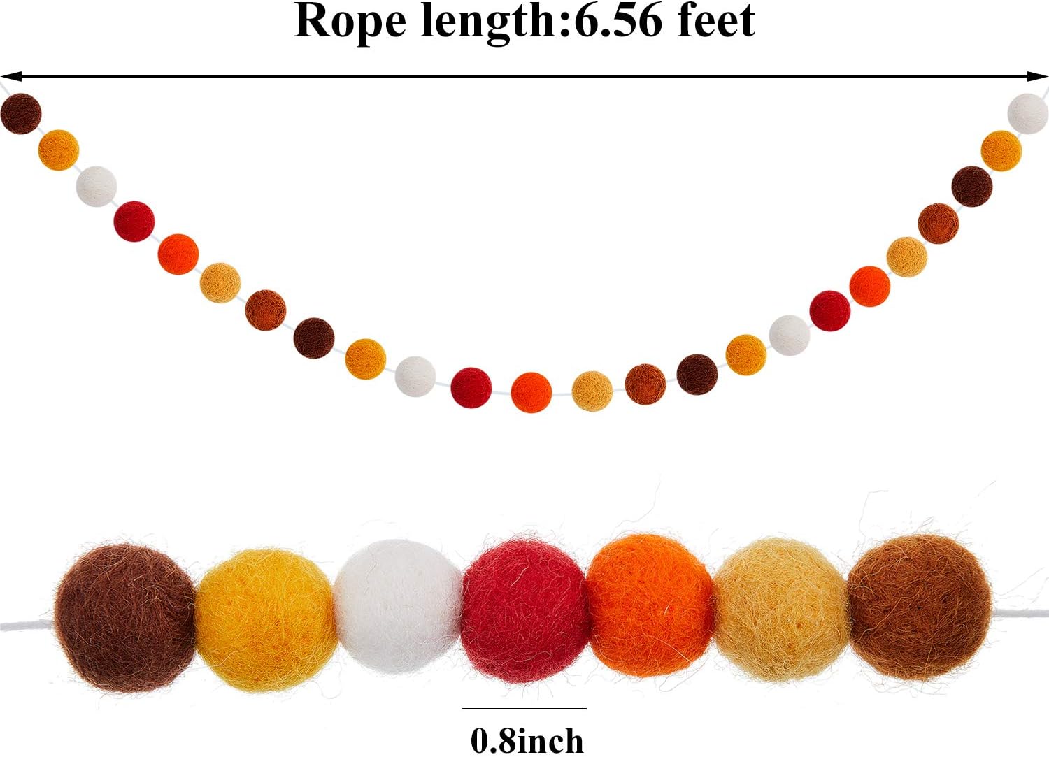 Ashenby 3 Pieces Felt Pom Ball Garland, Assorted Colors, 3 Count (Pack of 1)