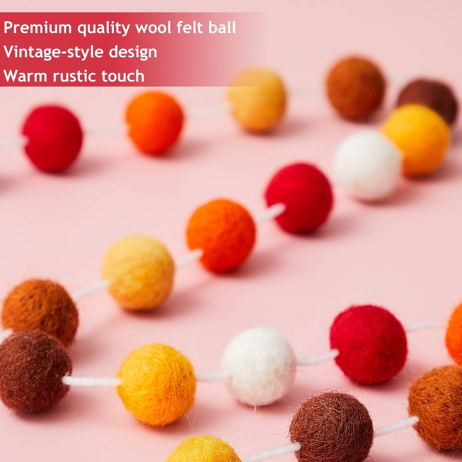 Ashenby 3 Pieces Felt Pom Ball Garland, Assorted Colors, 3 Count (Pack of 1)