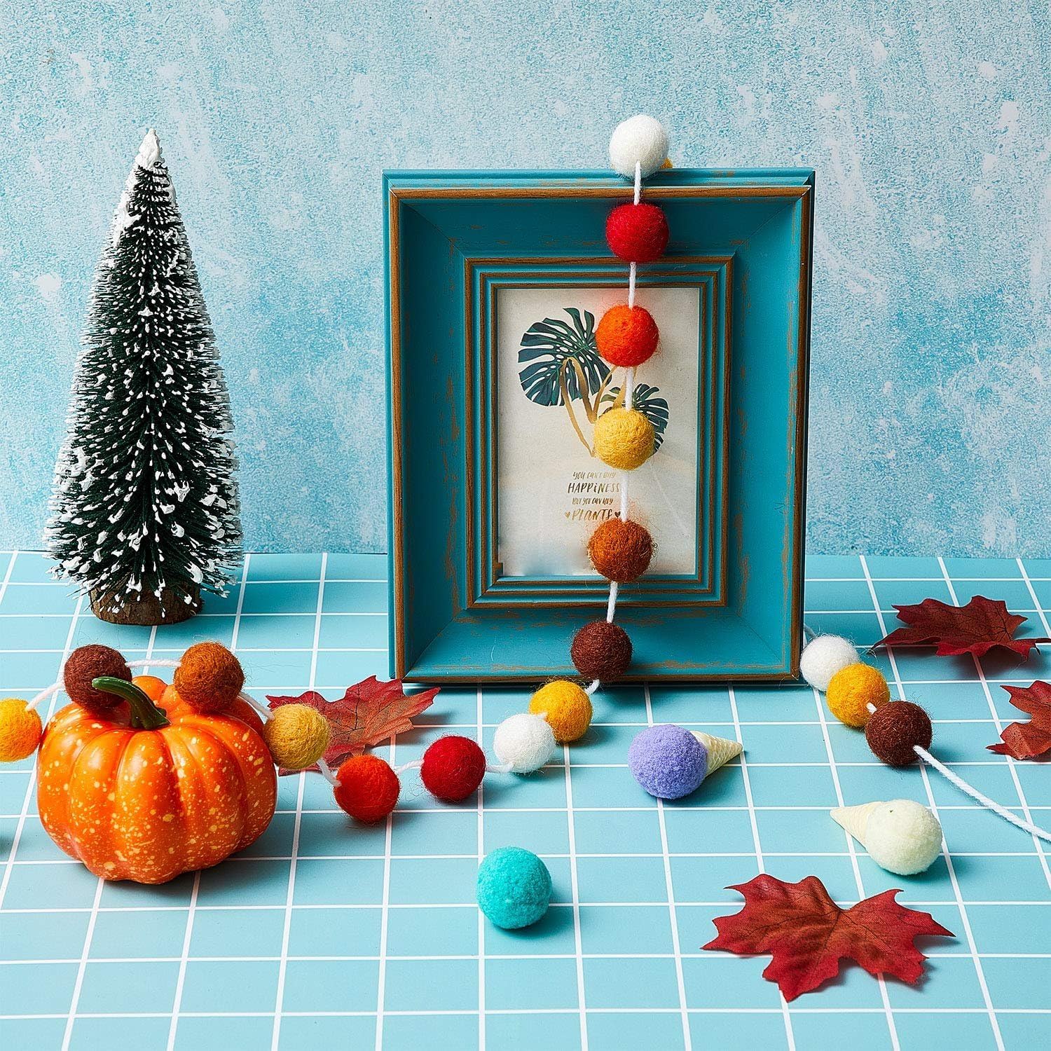Ashenby 3 Pieces Felt Pom Ball Garland, Assorted Colors, 3 Count (Pack of 1)