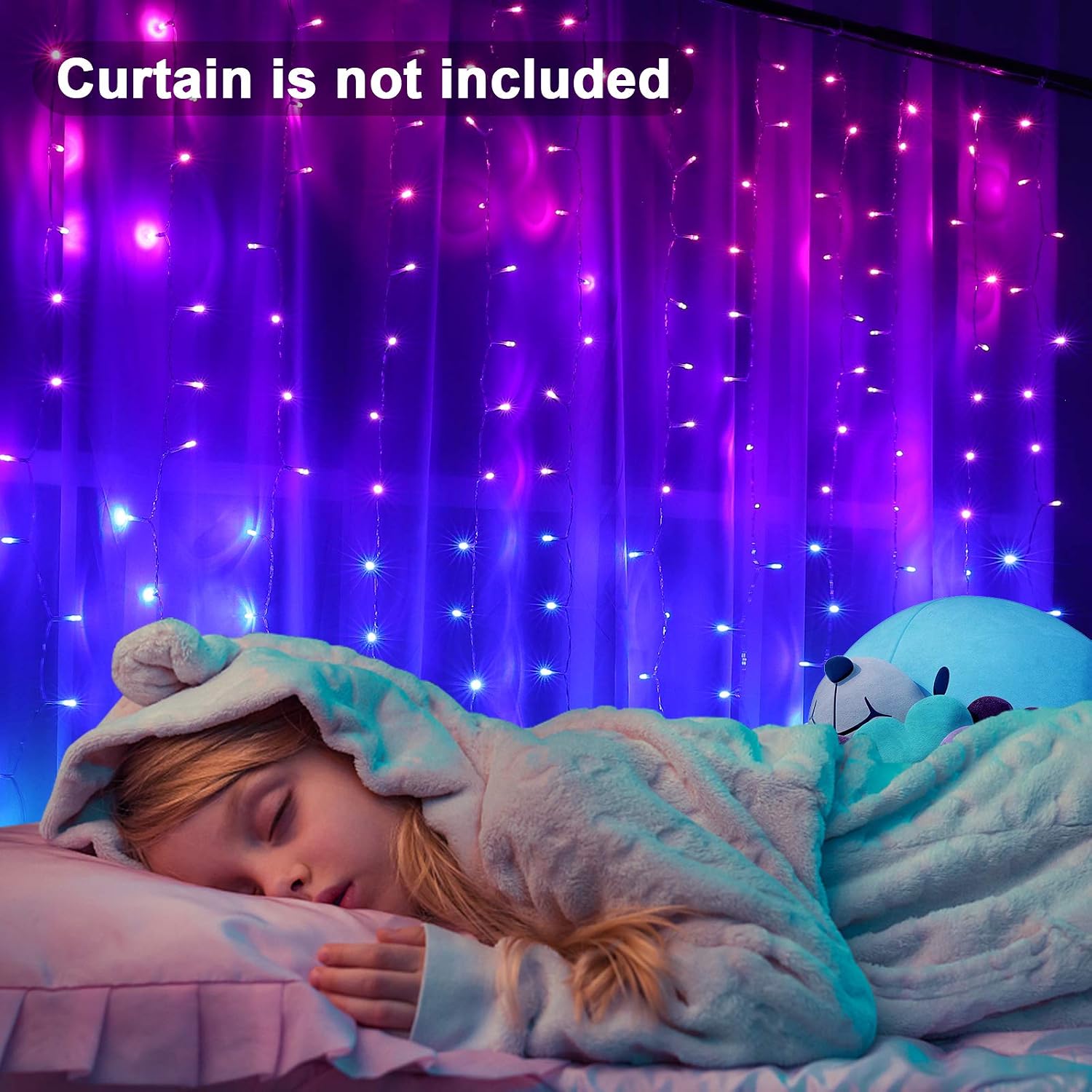 Aldernest Pink Purple & Blue Ombre LED Curtain Lights with Remote, Mermaid Color