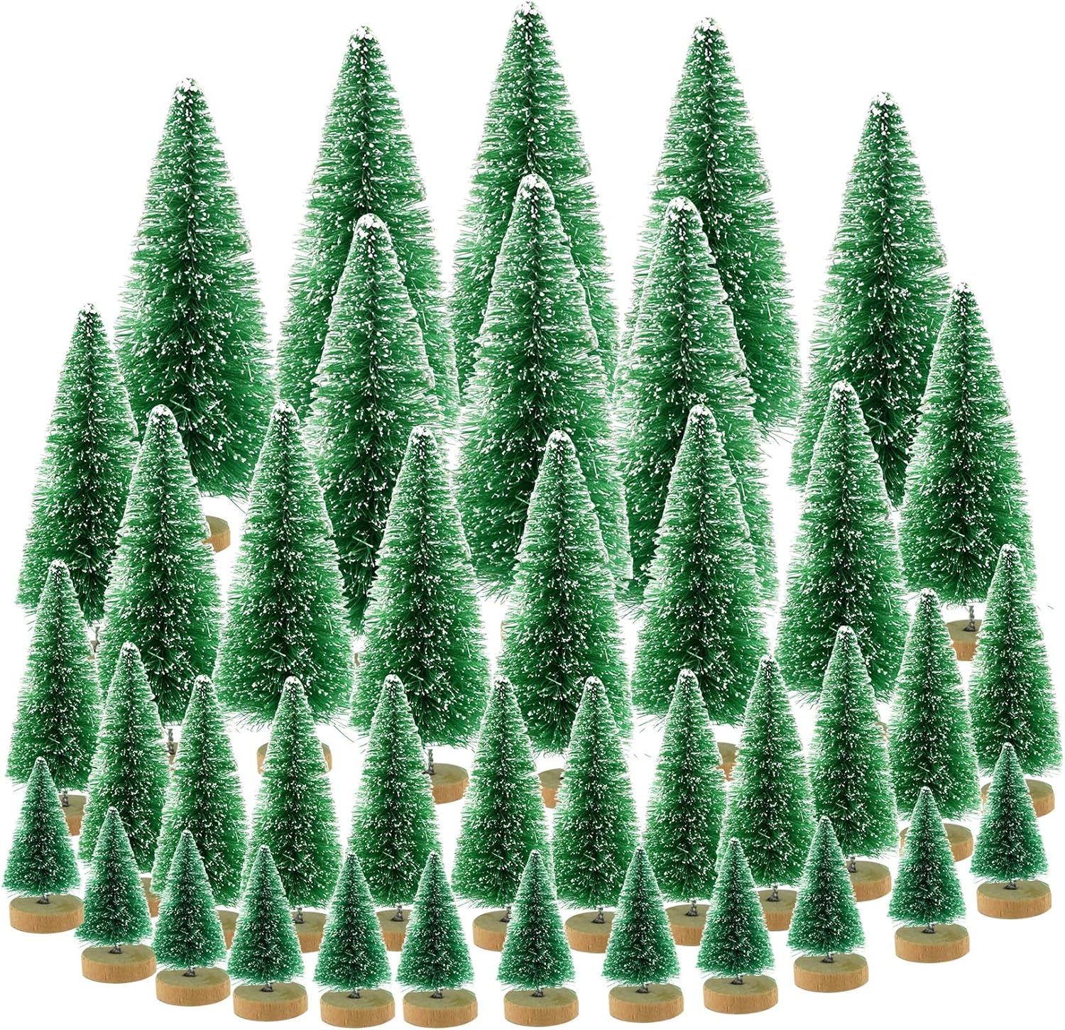 Ashenby 40Pcs Mini Pine Trees with Wooden Base, Green, 4 Sizes, Perfect for DIY Crafts