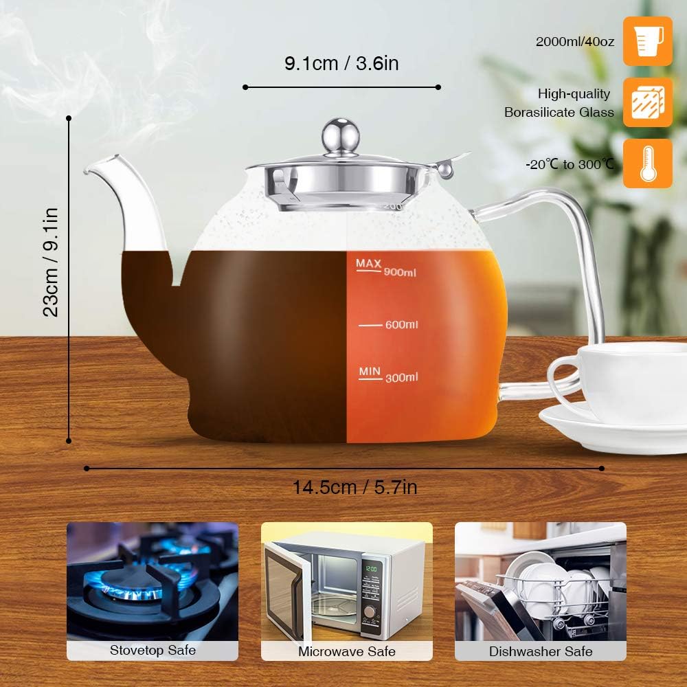 Aldernest Tea Pot Set–1200ml Glass Teapot with 4 Glass Teacups, 5