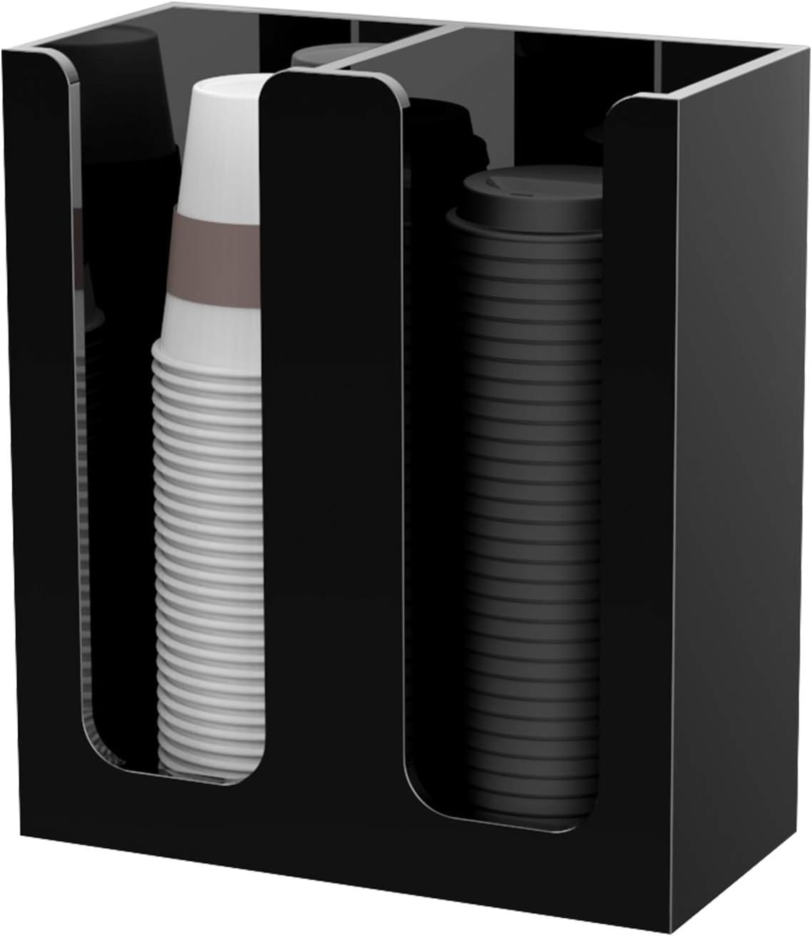 Aldernest Acrylic Coffee Cup and Lid Storage Organizer Holder, 2 Compartments, Black