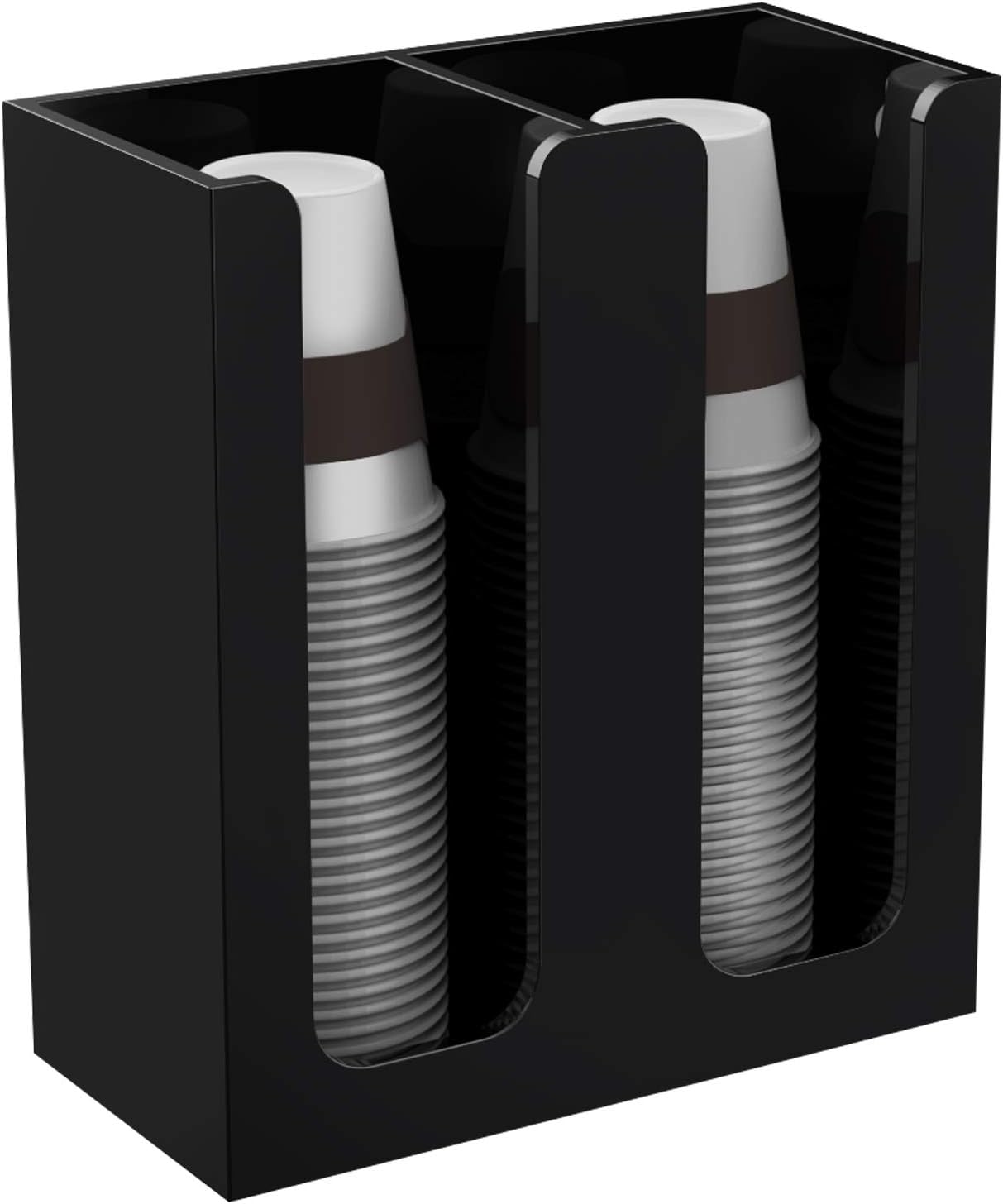 Aldernest Acrylic Coffee Cup and Lid Storage Organizer Holder, 2 Compartments, Black