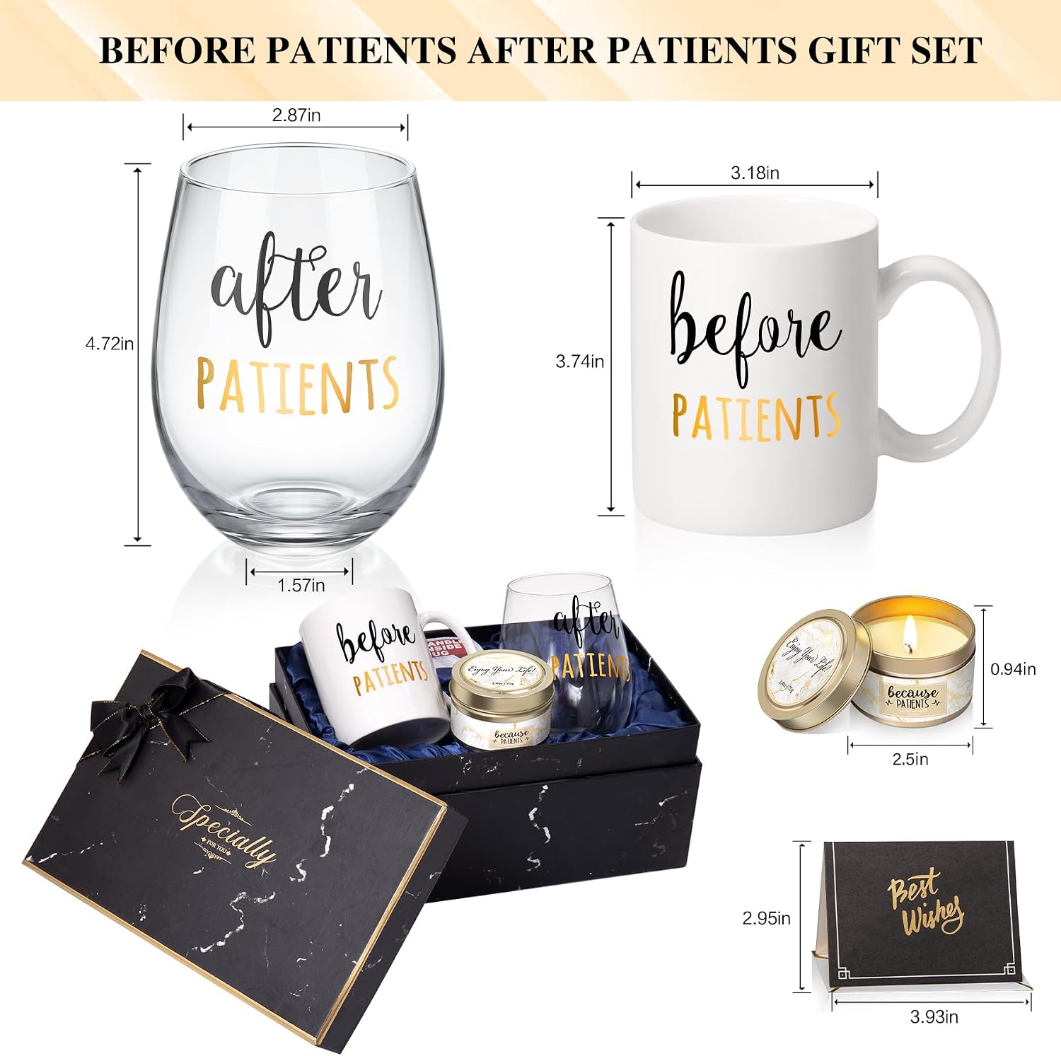 Ashenby Before Patients, After Patients 11 oz Coffee Mug and 18 oz Stemless Wine Glass Set Gifts Idea for Nurses, 1.8 pounds, 4 Piece Set, White