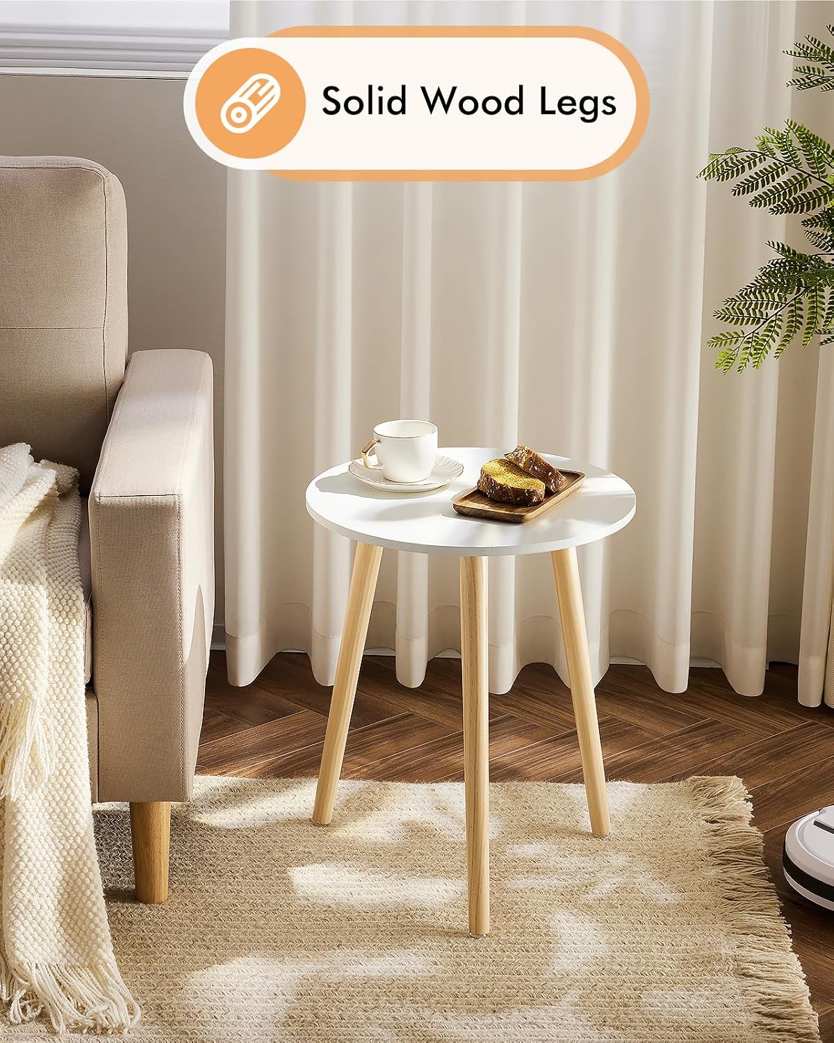 Cedarmoss Round Side Table, Natural Wood Nightstand, 1-pack