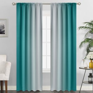 Barleyfield Teal Ombre Rod Pocket Curtains for Bedroom, 52Wx84L