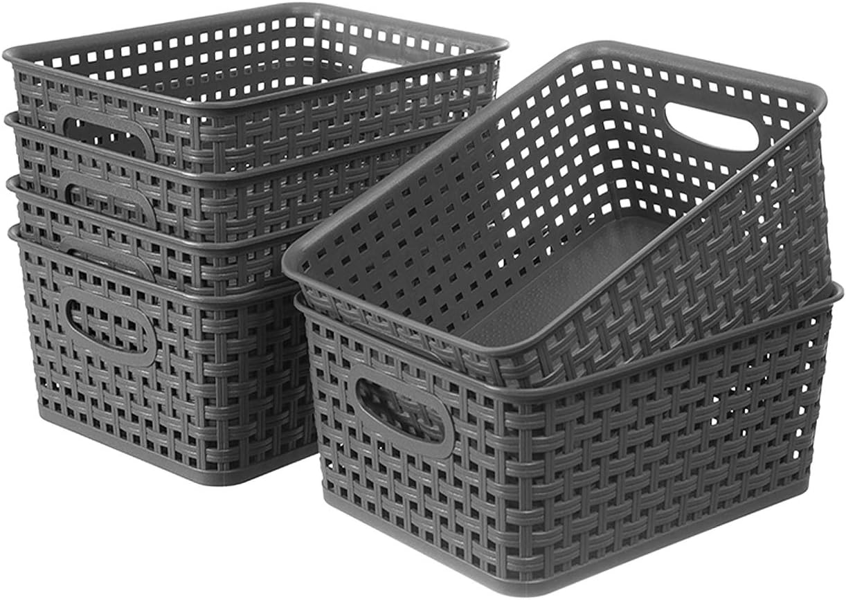 Aldernest Weave Plastic Storage Basket 6-Pack, gray