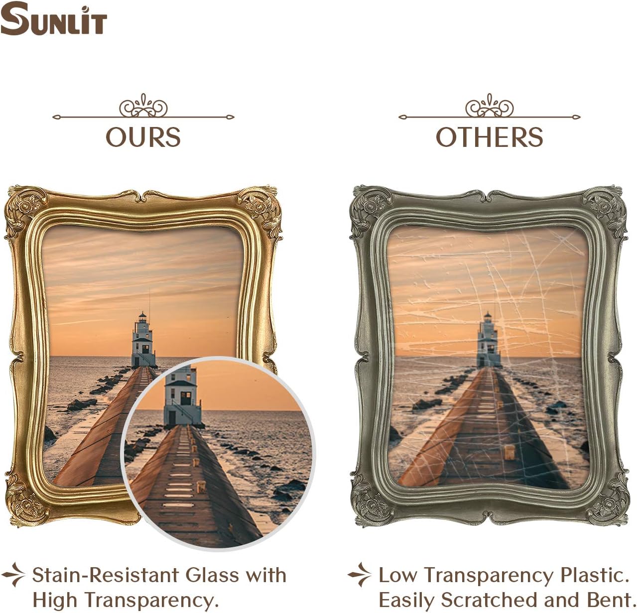 Aldernest Vintage Picture Frame 8x10 Inch, Luxury Antique Photo Frames with Glass Front, 16 ounces, Gold