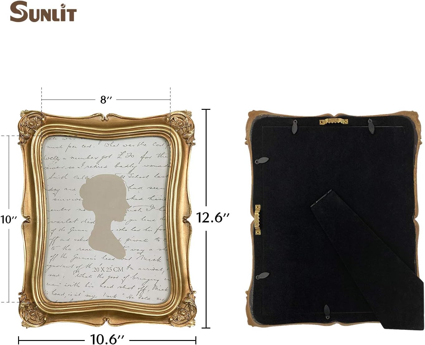 Aldernest Vintage Picture Frame 8x10 Inch, Luxury Antique Photo Frames with Glass Front, 16 ounces, Gold