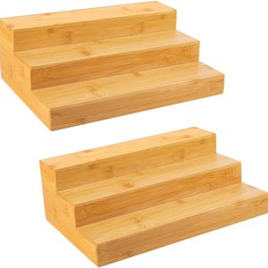 Ashenby Bamboo Spice Rack Organizer for Cabinet 2 Pack - 3 Tier Countertop Step Shelf, 16 ounces