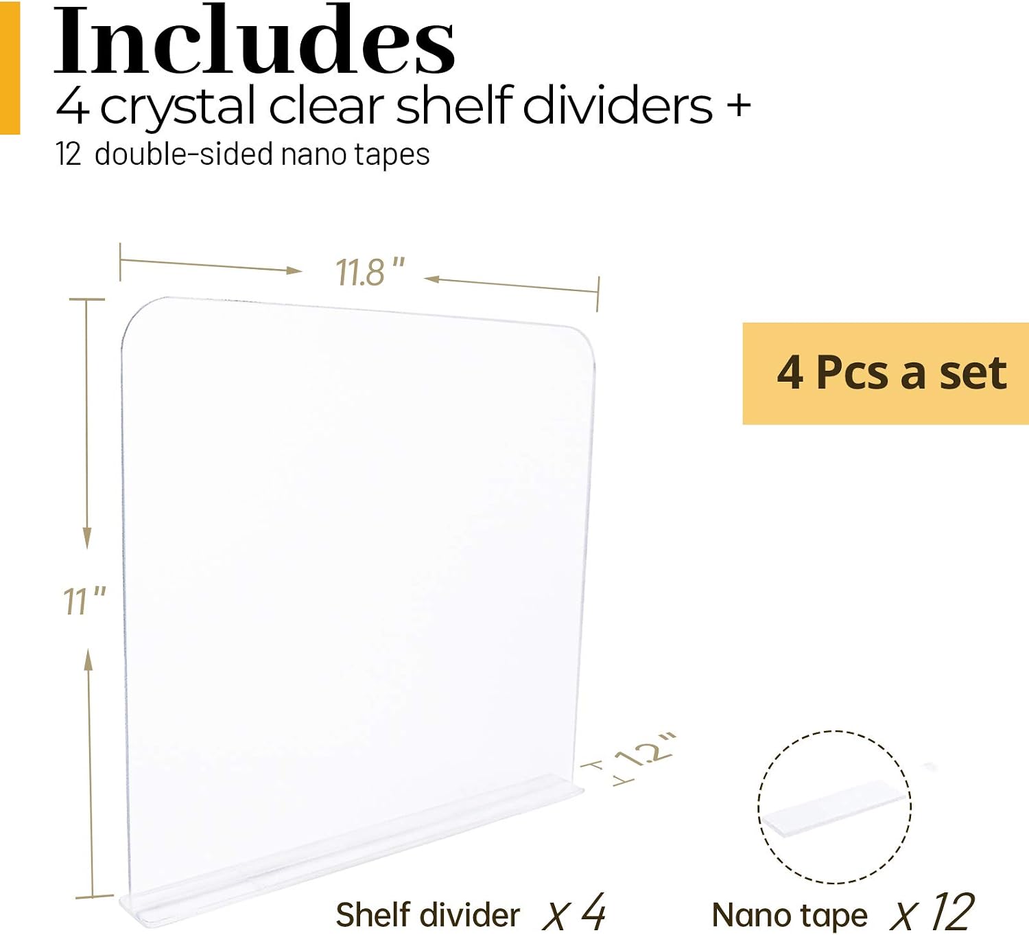 Aldernest 4Pcs Clear Acrylic Shelf Dividers, Adjustable Closet Organizer Fit for Any Thickness of Shelves, 3.63 pounds