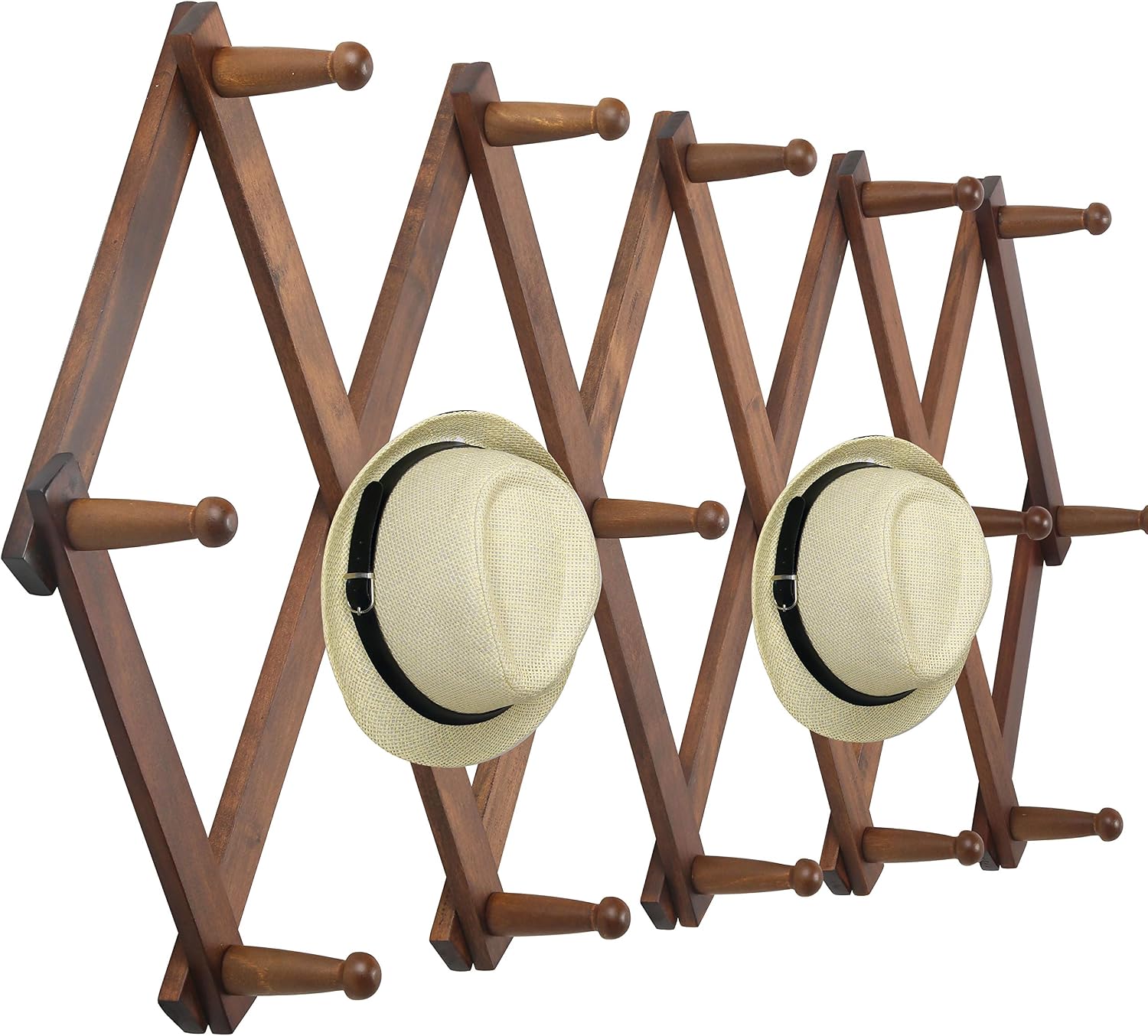 Fernhollow Accordion Wall Hanger, Wooden Coat Rack Wall Mounted, Hat & Cap Hook Rack, 16 ounces, Brown