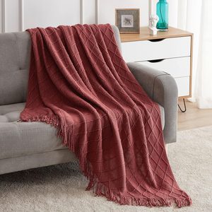 VelloHome Burgundy Throw Blanket 50x60 Inch Knitted Soft Throw Sofa Blanket, 0.62 kg