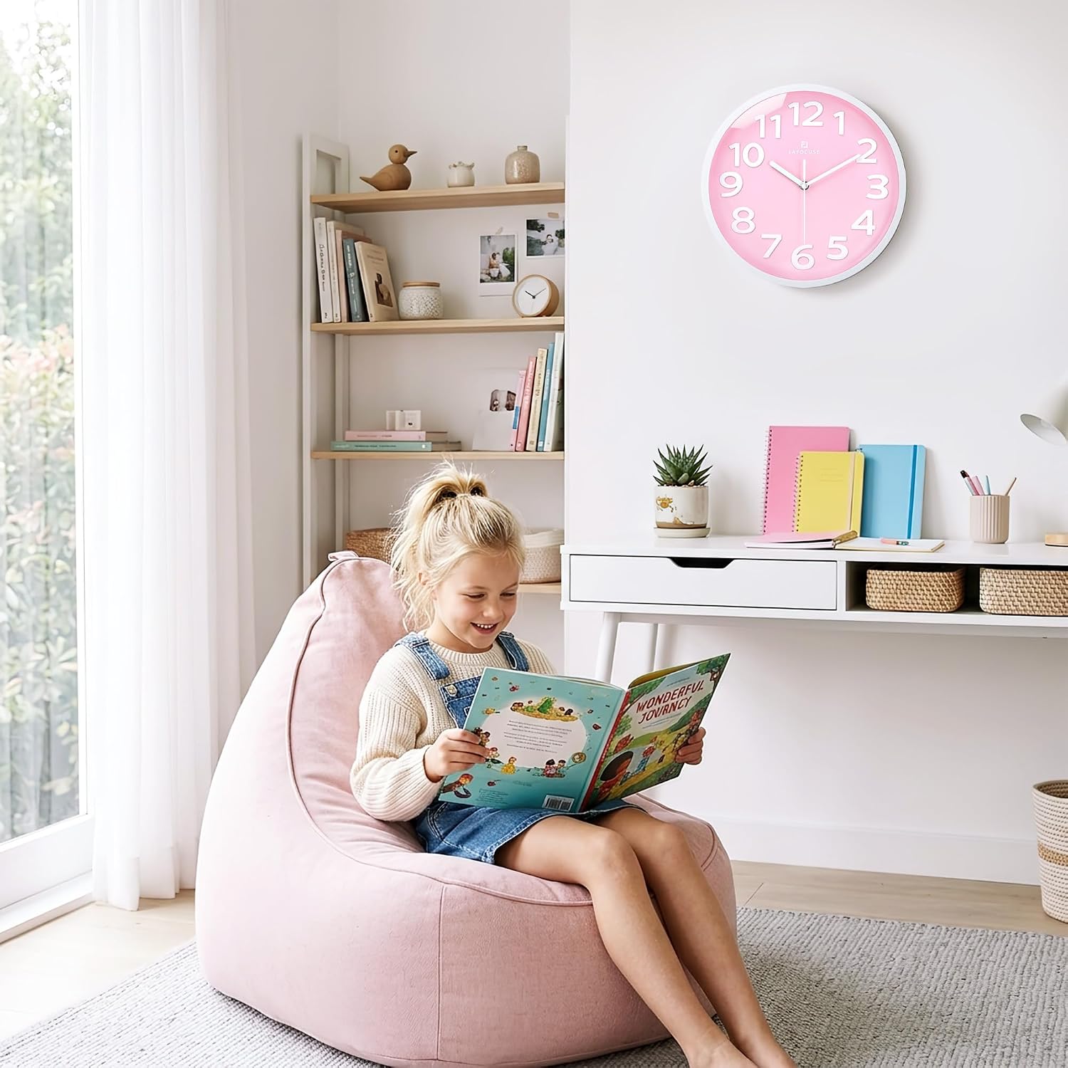 Ashenby 12 Inch Modern Analog Light Pink Wall Clock for Girls Bedroom, Diameter: 12"(30 cm)