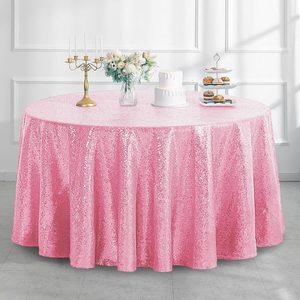 Birchmont 50" Round Pink Sequin Tablecloth Glitter Pink Table Cloths for Birthday Wedding Bridal Baby Shower Party Decorations, 8.46 ounces