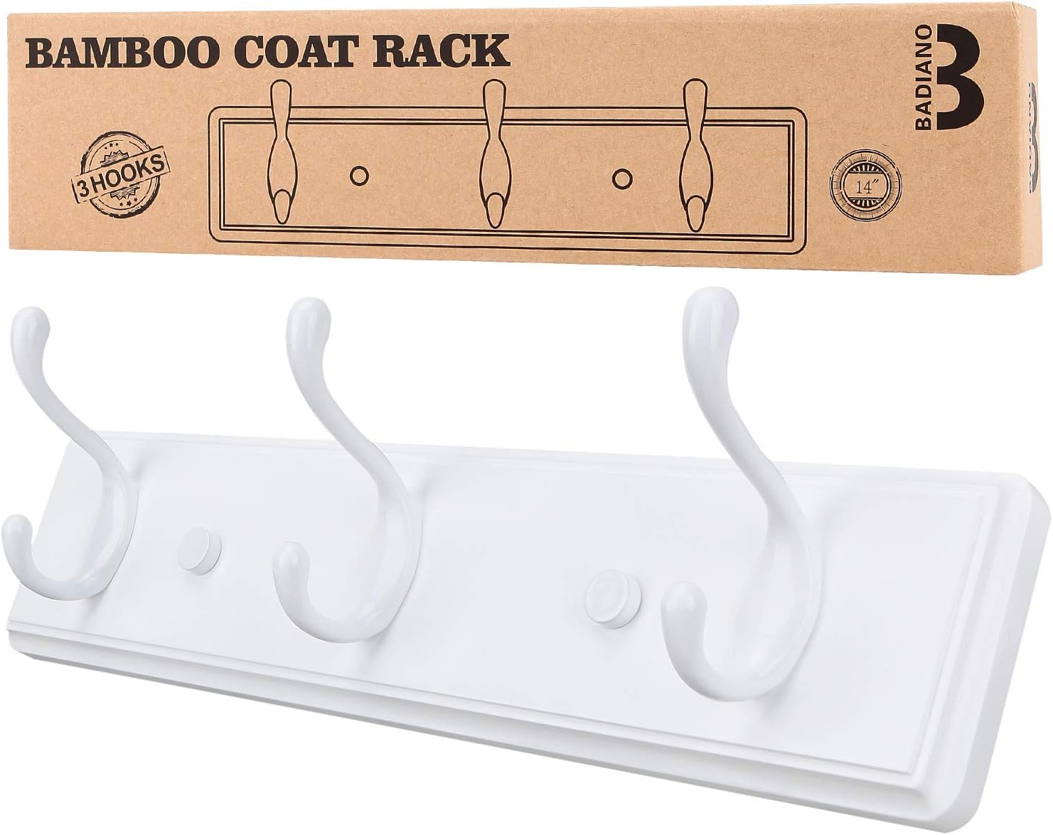 Fernhollow Heavy Duty Wooden Coat Rack, Wall-Mounted Organizer, 14 Inch, White, 16 ounces