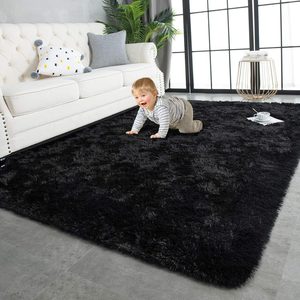 Aldernest Super Soft Shaggy Rugs Fluffy Carpets, 4x5.9 Feet, 3.3 pounds, Black, 23.6 Square Feet