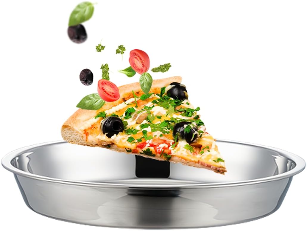 Aldernest Deep Dish Pizza Pan, Roasting Pan Drip Pan Stainless Steel Pizza Tray 10-12-14-16Inch, 12x1.6inch, Stainless steel color