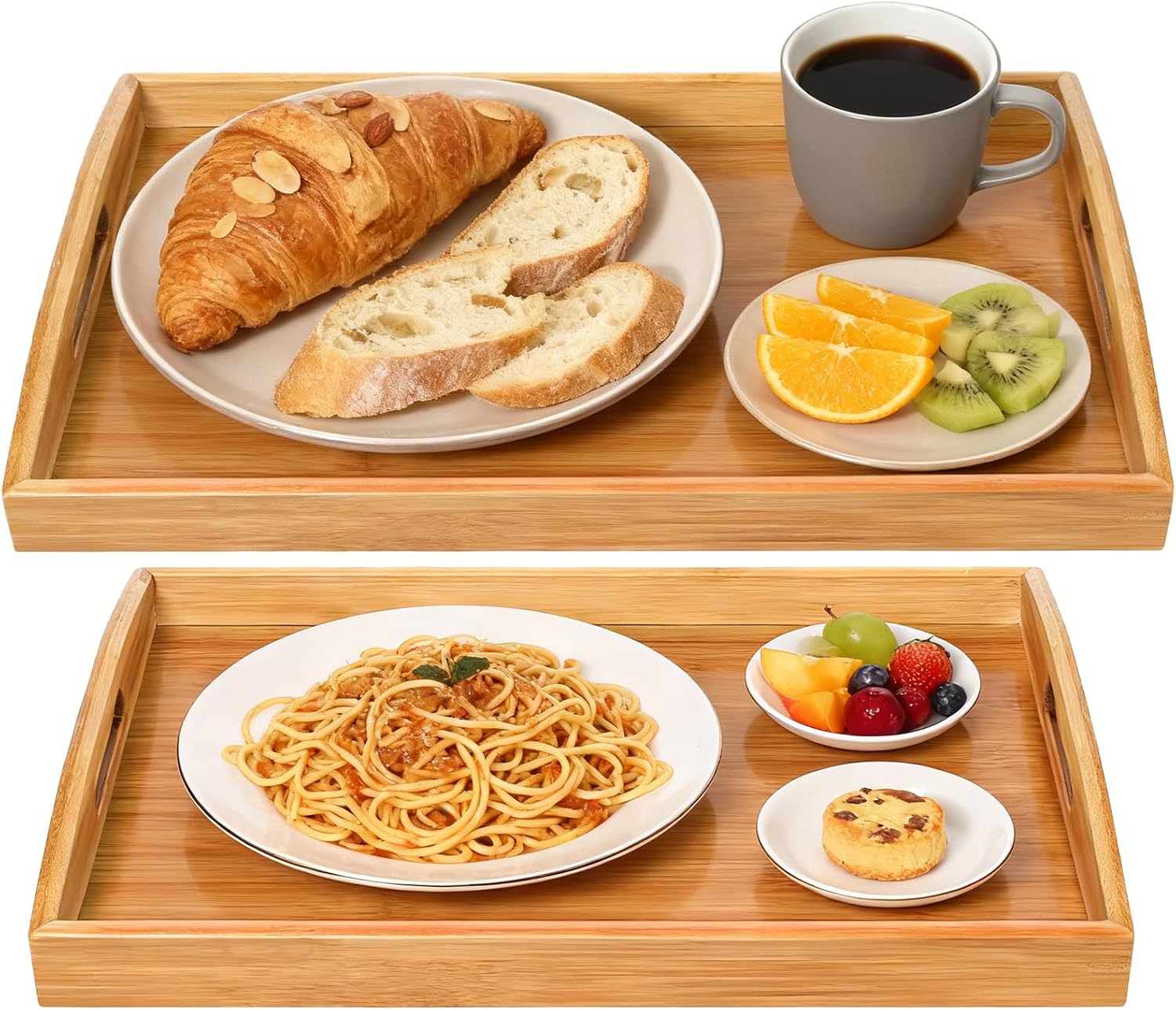 Ashenby 2-Pack Bamboo Serving Trays with Handles, 16" and 13", 2.2 pounds