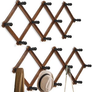 Barleyfield 2 Pack Accordion Hat Rack for Wall, 1.1 pounds, wooden
