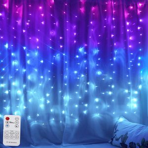 Oakmere Curtain Lights Pink Purple Blue Ombre Fairy Light with Remote Ombre Rainbow LED String Curtain Lights for Girls Room Purple Twinkle Fairy
